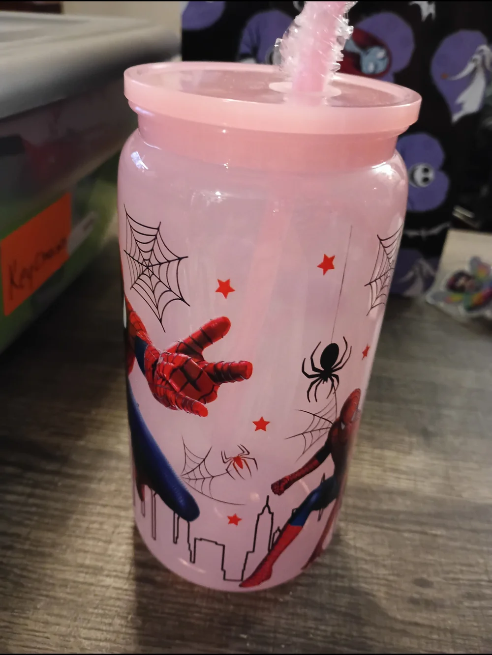 Spiderman Pink Kids Plastic Straw Cup - Official Character Design